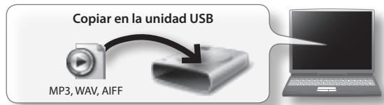 Copiar en la unidad USB MP3, WAV, AIFF