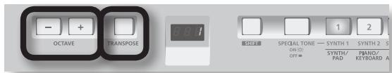 - + OCTAVE TRANSPOSE 3:10:1 SPECIAL TONE — SYNTH 1 ON ON OFF= SYNTH/ PAD PANO/ KEBBOARD A 1 2