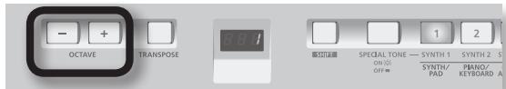 - + OCTAVE TRANSPOSE 1 SPECIAL TONE — SYNTH 1 ON OFF# SYNTH/ PAD PHANO/ KEYBOARD A 1 2