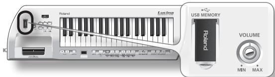 ROLAND LUCINA AX-09 - Stecken Sie den USB-Speicherstick wie in der folgenden Abbildung dargestellt in den USB MEMORY-Speicherplatz. - 1