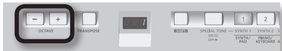 - + OCTAVE TRANSPOSE SPECIAL TONE — SYNTH 1 ON ON OFF# SYNTH/ PAD PANO/ KEYBOARD A 1 2