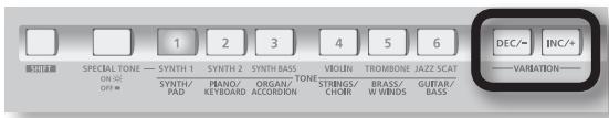 SPECIAL TONE — SYNTH 1 ON ST OFF SYNTH/PAD P/ANQ/ K/BOARD SYNTH BASS ORGAN/ ACCORDION TONE VIOLN STRIINGS/ CHOR TROMBONE BRASS/ W WINDS GUITAR/ BASS DEC/INC/+ VALUATION—