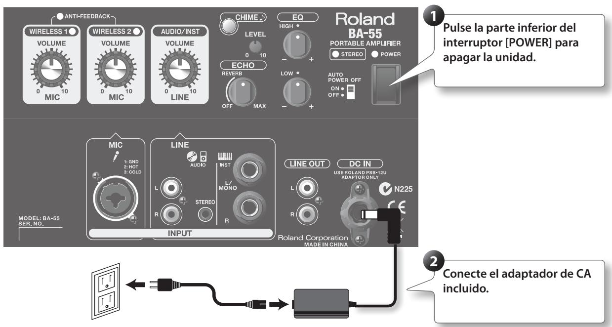 ROLAND BA-55 - Conexión del adaptor de CA - 1