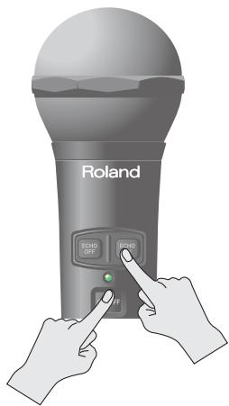 ROLAND BA-55 - Schakel de stroom van de draadloze microloon in verwijl u de knop [ECHO ON] ingedrukt houdt. - 1
