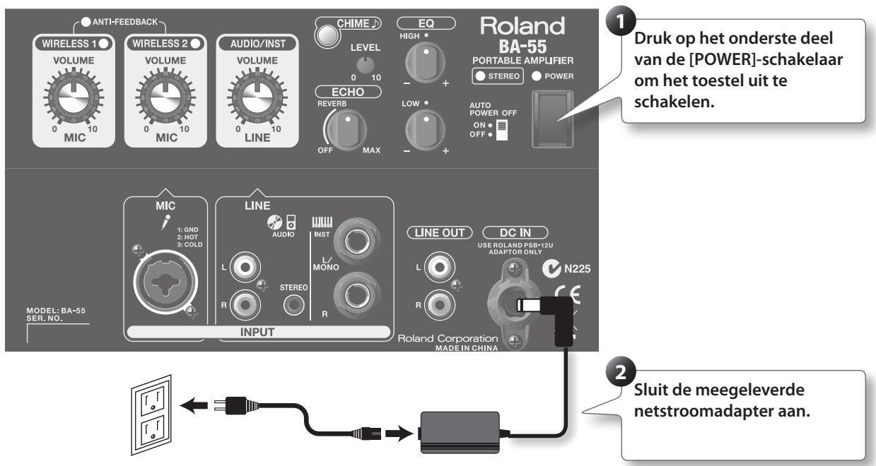 ROLAND BA-55 - De netstroomadapter aansluten - 1
