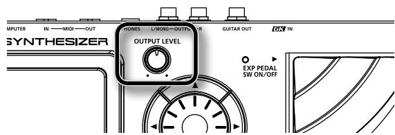 MPUTER IN —MIDI—OUT INONES I/ROBO—OUTPUT R GUITAR OUT ON IN SYNTHESIZER OUTPUT LEVEL EXP PEDAL SW ON/OFF