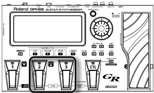 Roland GP-55 GUITAR SYNTHESZER OUTPUT LEVEL OFF FOUNT 100 MHz 200 MHz 300 MHz 400 MHz 500 MHz 600 MHz 700 MHz 800 MHz SOUND STYLE LEAF OUTRUNS PUMBER TURNO ACOLED PLANTER GND RUNNER 1 2 3 CTL GR EDU541