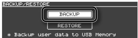 BACKUP/RESTORE BACKUP RESTORE * Backup user data to USB Memory