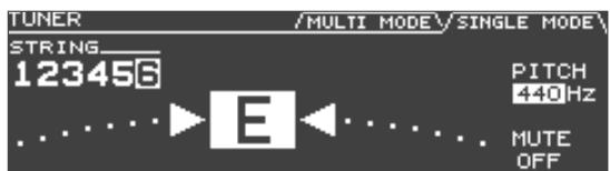 TUNER /MULTI MODE\SINGLE MODE\ STRING 123458 PITCH 440Hz MUTE OFF