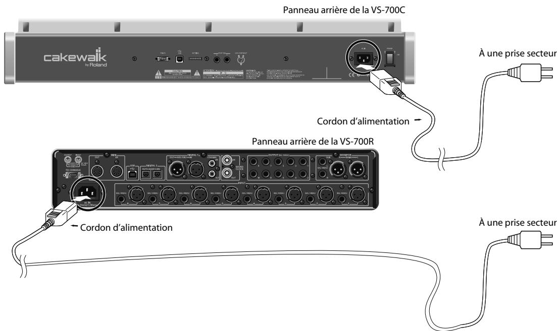 ROLAND VS-700-CS - Connexion du cordon d'alimentation - 1