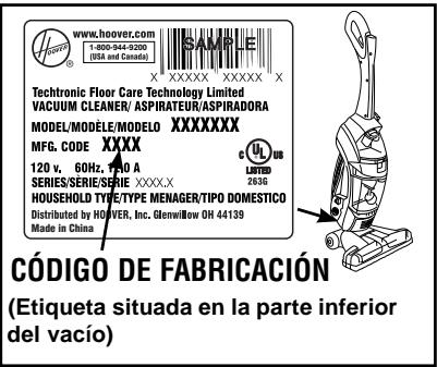 HOOVER FLOORMATE SPINCRUB FH40030 - CÓDIGO DE FABRICACION - 1