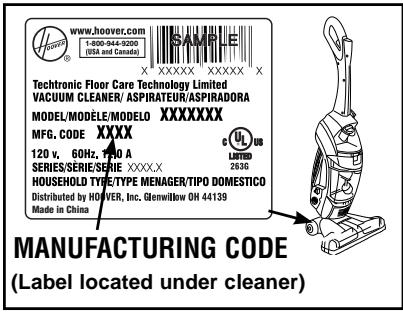 HOOVER FLOORMATE SPINCRUB FH40030 - MFG.CODE - 1