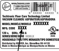 HOOVER HARD FLOOR CLEANER FH40010 - CÓDIGO DE FABRICACION - 1
