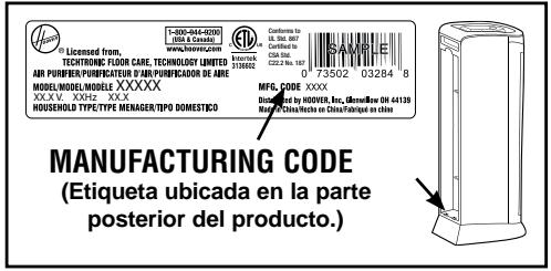 HOOVER WH10400 - CÓDIGO DE FABRICACION - 1