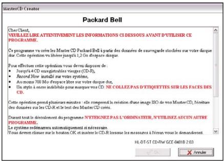 PACKARD BELL I XTREME DUO 4001 - CREATION DE MASTER CD - 1