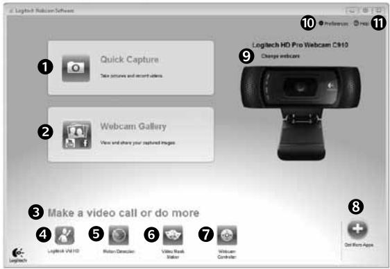 LOGITECH C910 - Navigation au sein du logiciel de la caméra web logitech - 1