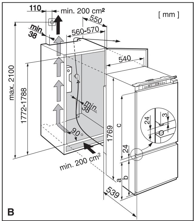 LIEBHERR SBS 53I3 - d = wandddikte van ombouwmeubel +3mm - 6