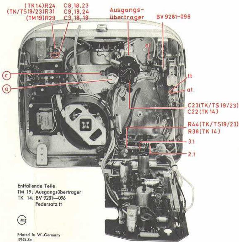 GRUNDIG TK 19 - Unteransicht mit Anordnung der Bauteile - 1