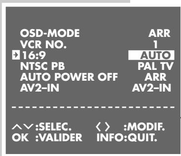 GRUNDIG XERIA GV 6063 HIFI - Activation et désactivation des affichages écran (OSD - on screen display) - 2