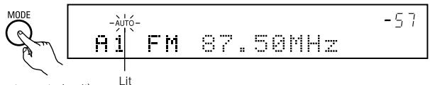 DENON AVR-684 - Press the MODE button to set the auto tuning mode. - 1