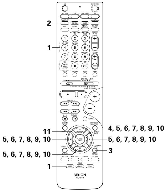 DENON AVR-684 - Régler le paramètre d'ambiance en fonction de la source. appuyer tout d'abord sur la touche surround parameter. - 2