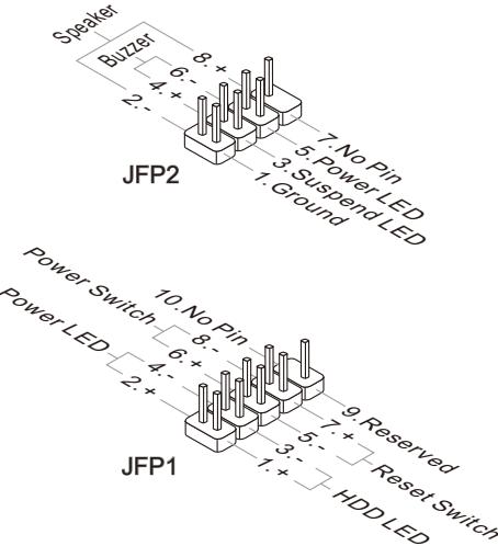 MSI 970A-G46 - JFP1, JFP2: connecteur panneau avant - 2