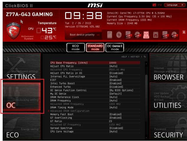 MSI B75A-G43 GAMING - OC menu - 1