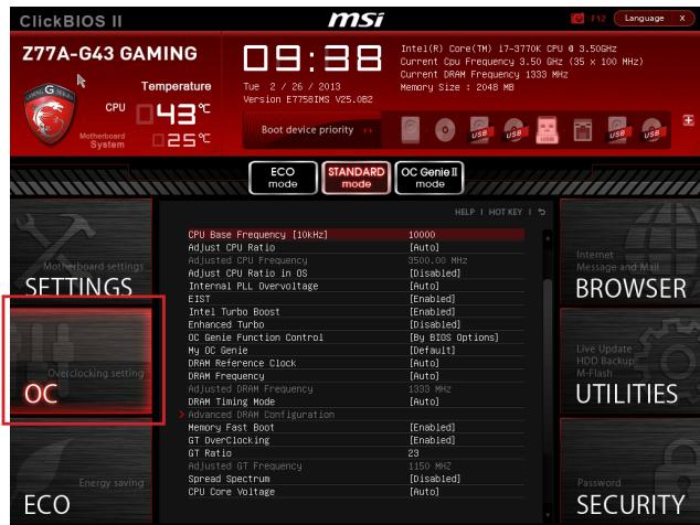 MSI B75A-G43 GAMING - OC-Menu - 1