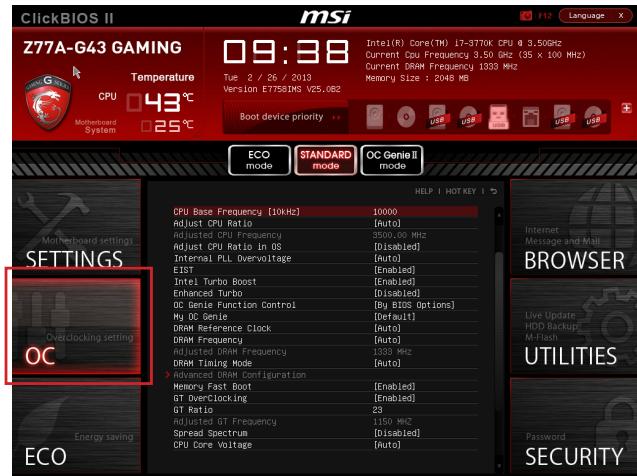 MSI B75A-G43 GAMING - OC Menu - 1