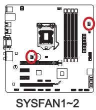 MSI H77MA-G43 - CPUFAN, sysfan1~2: connecteurs d'alimentation du ventilateur - 3