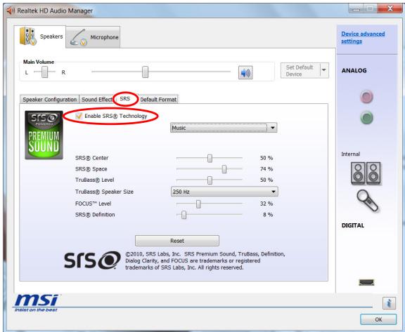 MSI WIND TOP AE2051-035XEU, WIND TOP AE2051-035XEU, WIND TOP AE2051-EU-WE2184G50S7PM - > Utilisation du son SRS Premium Sound - 2