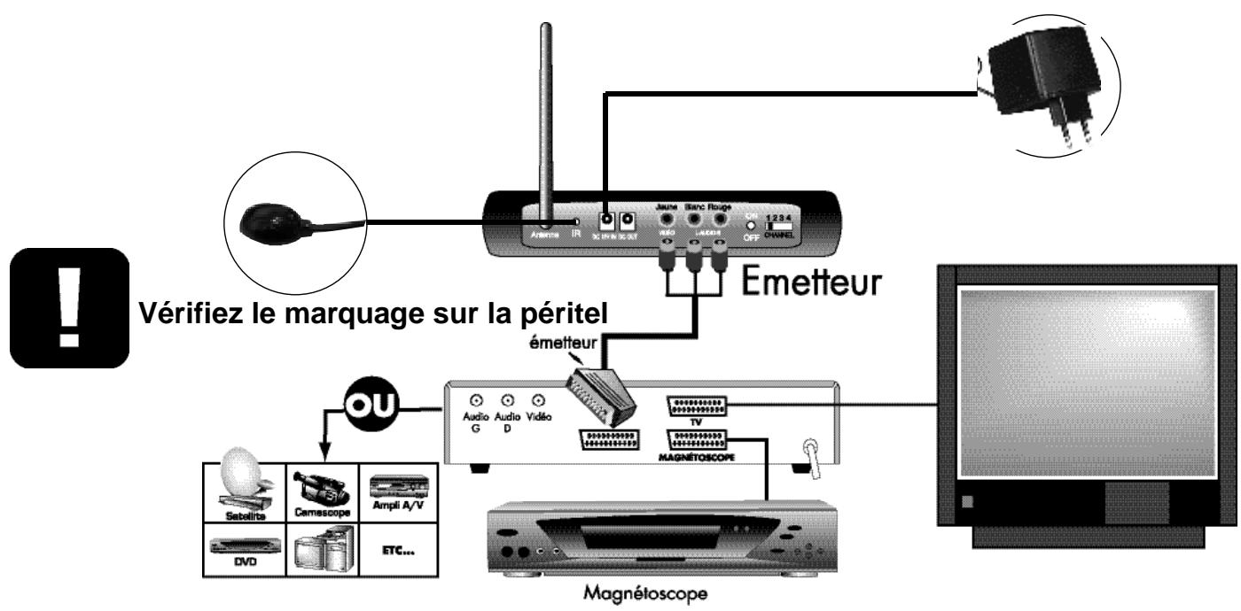 METRONIC TRANSMETTEUR VIDEO 1 SOURCE NOUVEAU MODELE - Branchement de l'émetteur sur l'appareil SOURCE : - 1
