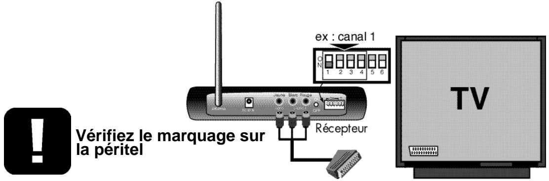 METRONIC TRANSMETTEUR VIDEO 1 SOURCE NOUVEAU MODELE - Branchement du recepteur a l'appareil destinataire: - 1