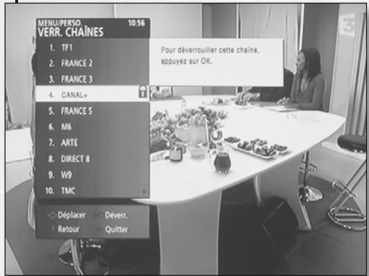METRONIC TERMINAL DEDIE A LOFFRE DE SERVICE TNTSAT 441630 - Pour verrouiller une ou plusieurs chaînes : - 1