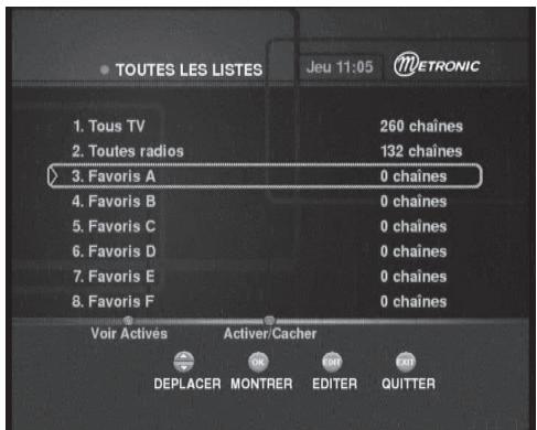METRONIC TERMINAL DEDIE A LOFFRE DE SERVICE TNTSAT 441631 - Créer une liste de chaînes favorites : - 1