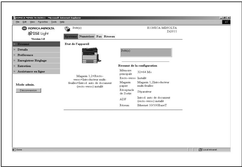 KONICA MINOLTA DI1611 TWAIN - Se connecter en mode Administrateur - 1