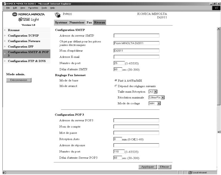 KONICA MINOLTA DI1611 TWAIN - Configuration SMTP &amp; POP3 - 1
