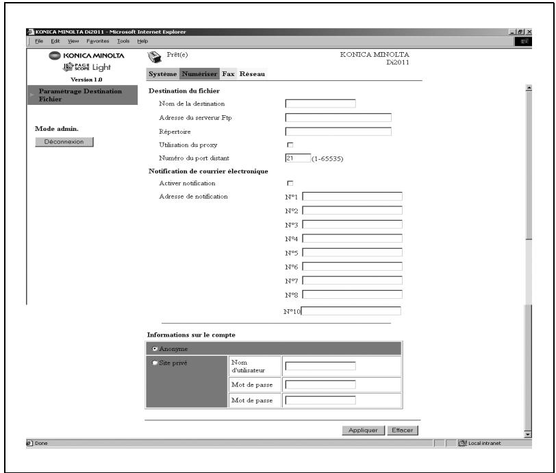 KONICA MINOLTA DI1611 TWAIN - Tapez les informations nécessaires dans l'écran qui apparaît. - 1