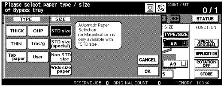 KONICA MINOLTA DI850 - Specifying the Paper Type/Size for the Bypass Tray - 1