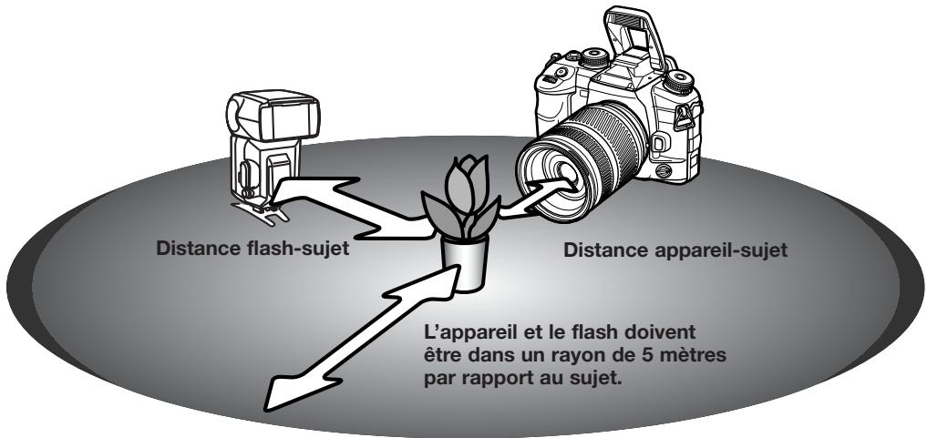 KONICA MINOLTA DIMAGE 7D - Distances de placement pour l'appareil et le FLASH distant sans CORDON - 1