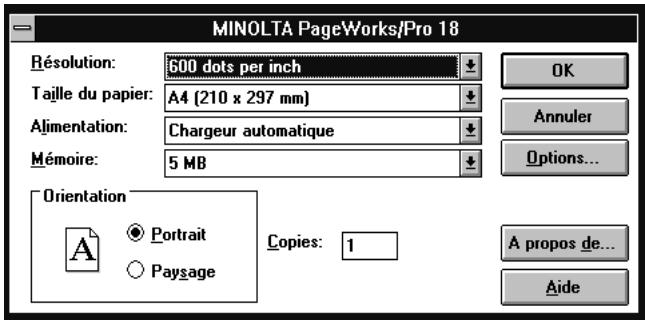 KONICA MINOLTA PP18N - Affichage de la boîte de dialogue d'installation du pilote (windows 3.1) - 2