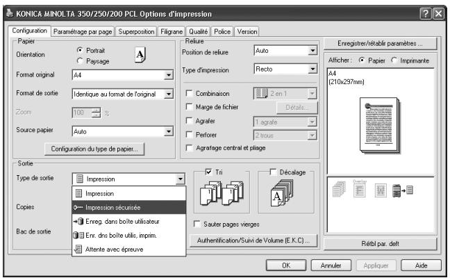 KONICA MINOLTA BIZHUB 250 PH2 5 BOX - Imprimer un document confidentiel à partir de l'ordinateur - 1