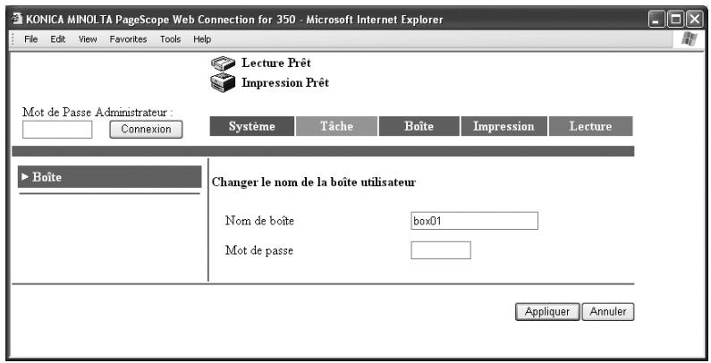 KONICA MINOLTA BIZHUB 250 PH2 5 BOX - Tapez le nom et le mot de passer de la boîte utiliser et cliquez sur [Appliquer]. - 1