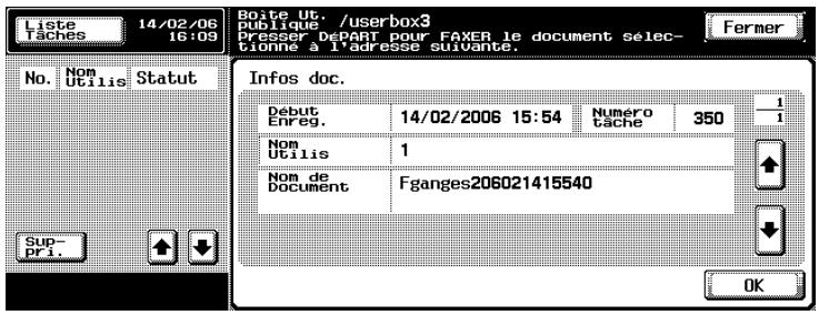 KONICA MINOLTA BIZHUB 420 BOX - Appuyez sur [infos doc.] - 2