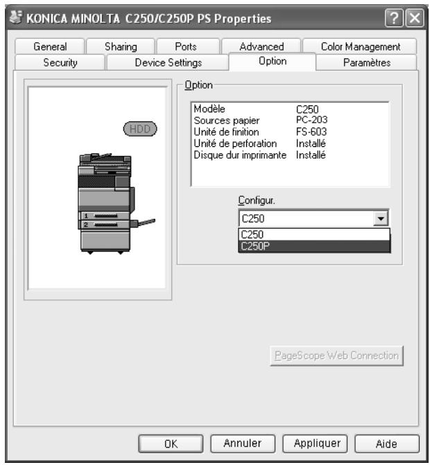 KONICA MINOLTA BIZHUB C250P - Sélectionner l'imprimante - 1
