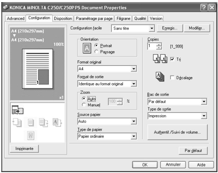 KONICA MINOLTA BIZHUB C250P - Paramètres communs - 1