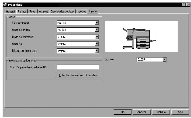 KONICA MINOLTA BIZHUB C250P - Spécifier les paramètres de l'onglet option - 1