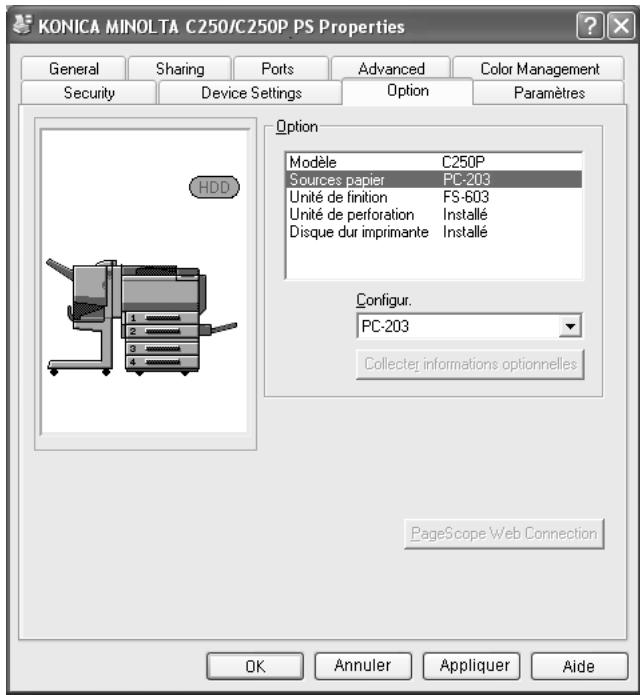 KONICA MINOLTA BIZHUB C250P - Spécifier les paramètres de l'onglet option - 1