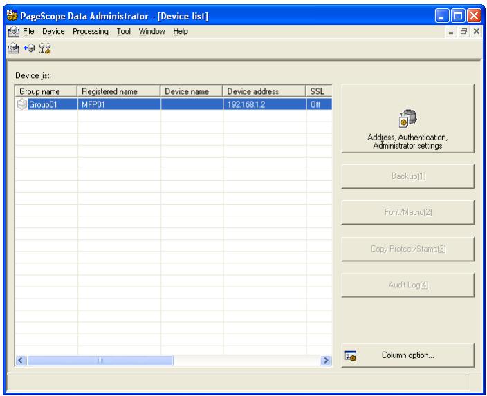 KONICA MINOLTA BIZHUB C30P - From the Device menu, select Device list. - 1