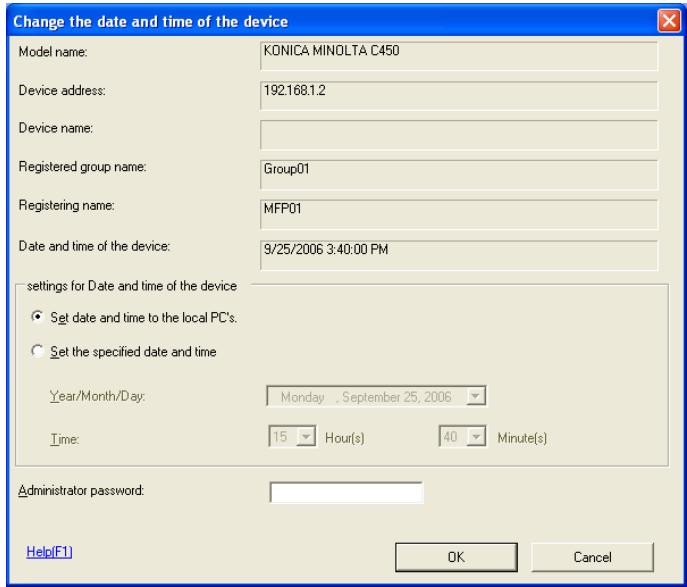 KONICA MINOLTA BIZHUB C30P - Select the device to change from the list, and from the Device menu, select Change device date time. - 1